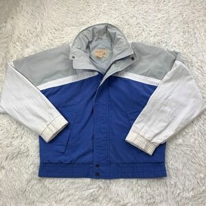 Vintage JC Penney Fox Collection Jacket Medium Blue Full Zip‎ Hooded Colorblock